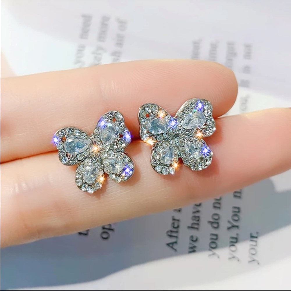 New Women’s 925 Silver Diamond Butterfly Earrings